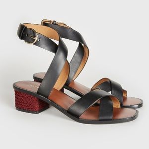 Joie Rana Leather Ankle Strap Sandals Black Red